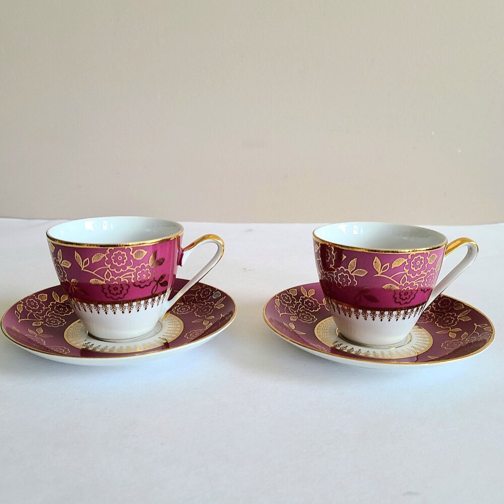 Vintage Czechoslovakia M Z porcelain set of 2 tea cups and saucers